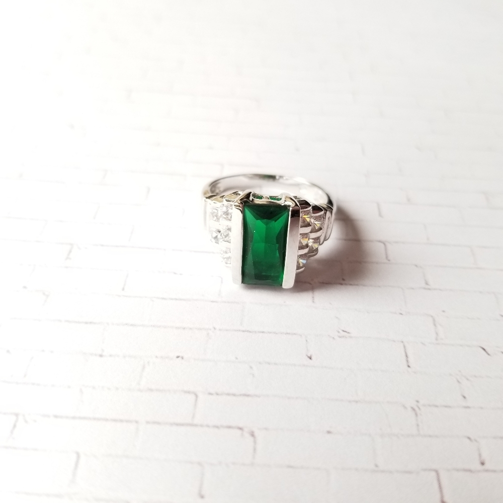 Simulated Emerald And Diamond Ring - image 2